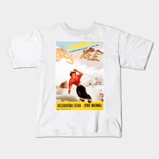 Skiing in LIMONE Piemonte by Carlo Prandoni Ski Resort Vintage Italy Travel Ad Kids T-Shirt